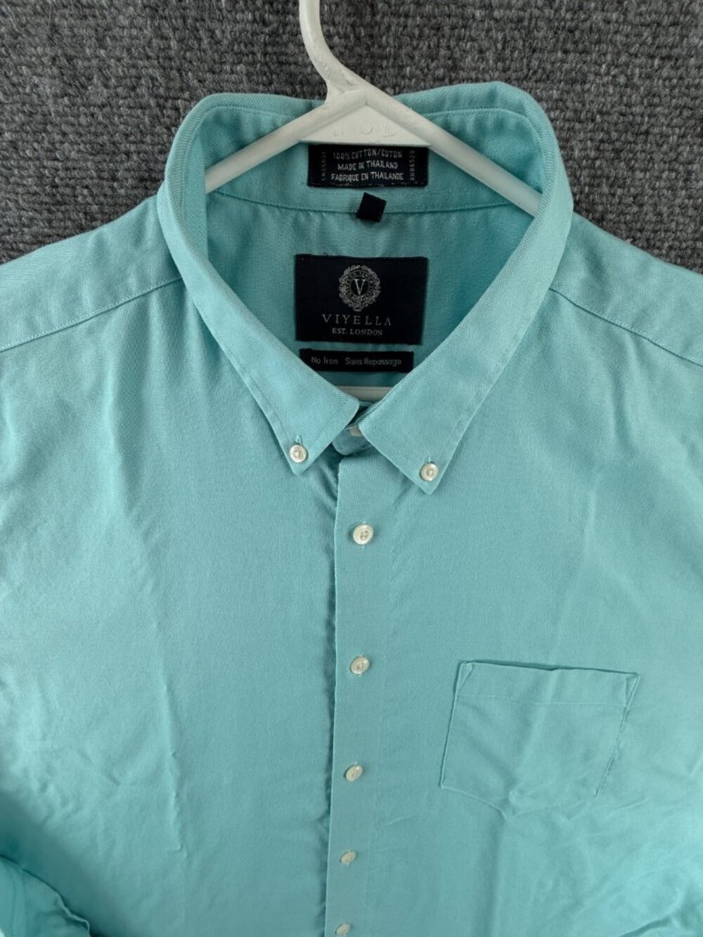 Viyella Button-Down XL All Cotton Blue Pocket Men Solid Long Sleeve Shirt Adult